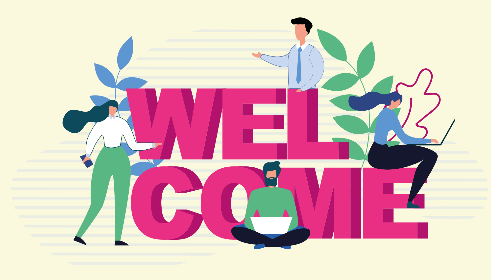 καλωσορίστε κινούμενα σχέδια άνθρωποι χαρακτήρες είσοδο - TenStickers