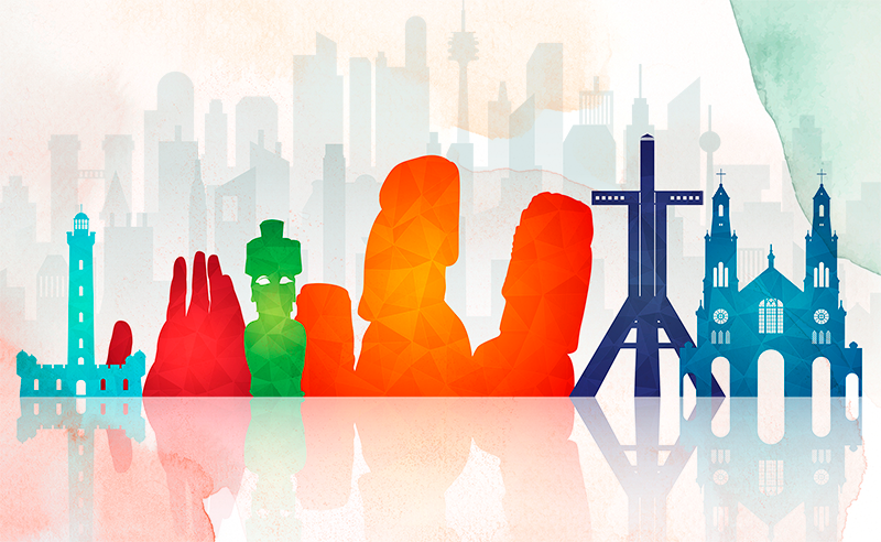 χαλι γραφειου πολύχρωμες σιλουέτες στον ορίζοντα - TenStickers