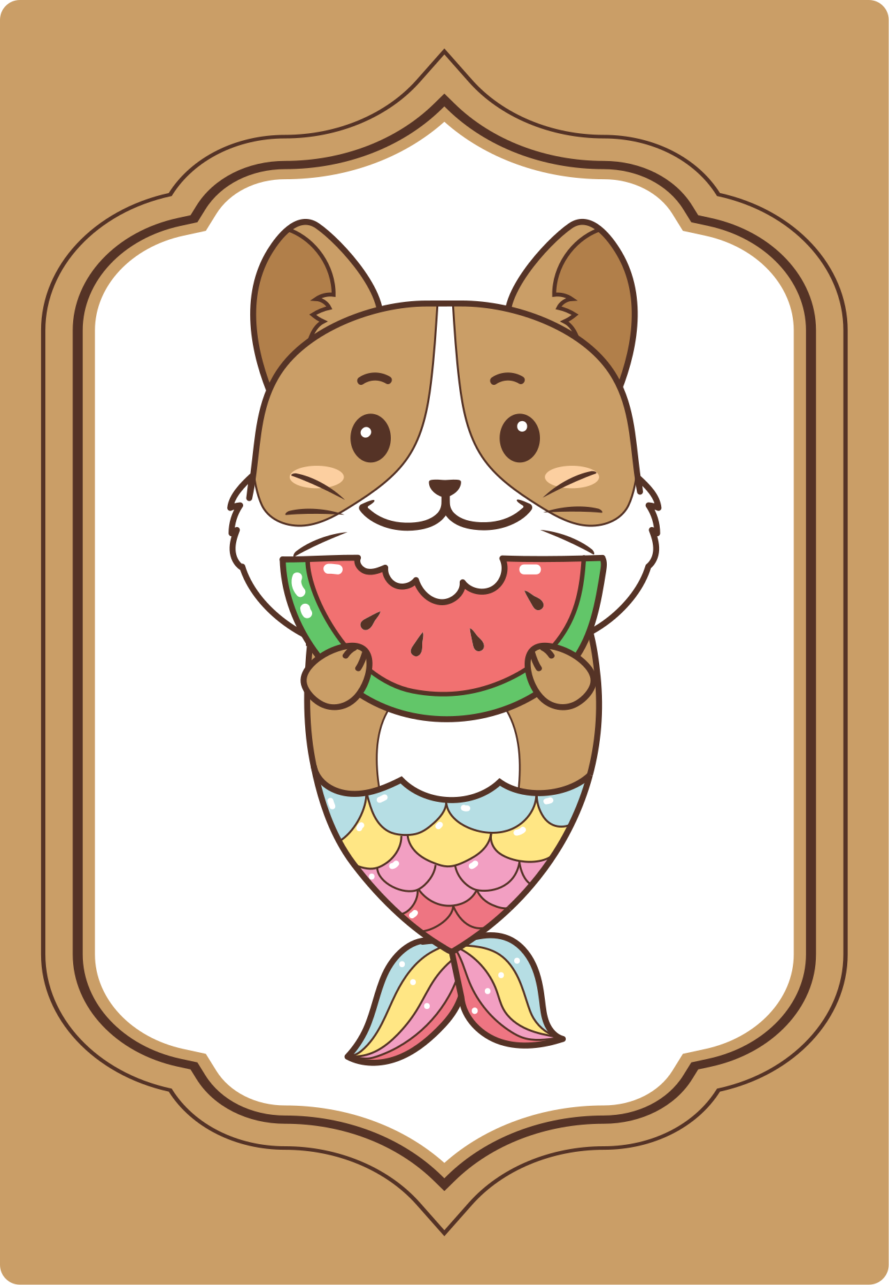 γοργόνα γάτα τρώει πλακάκια δαπέδου καρπούζι - TenStickers