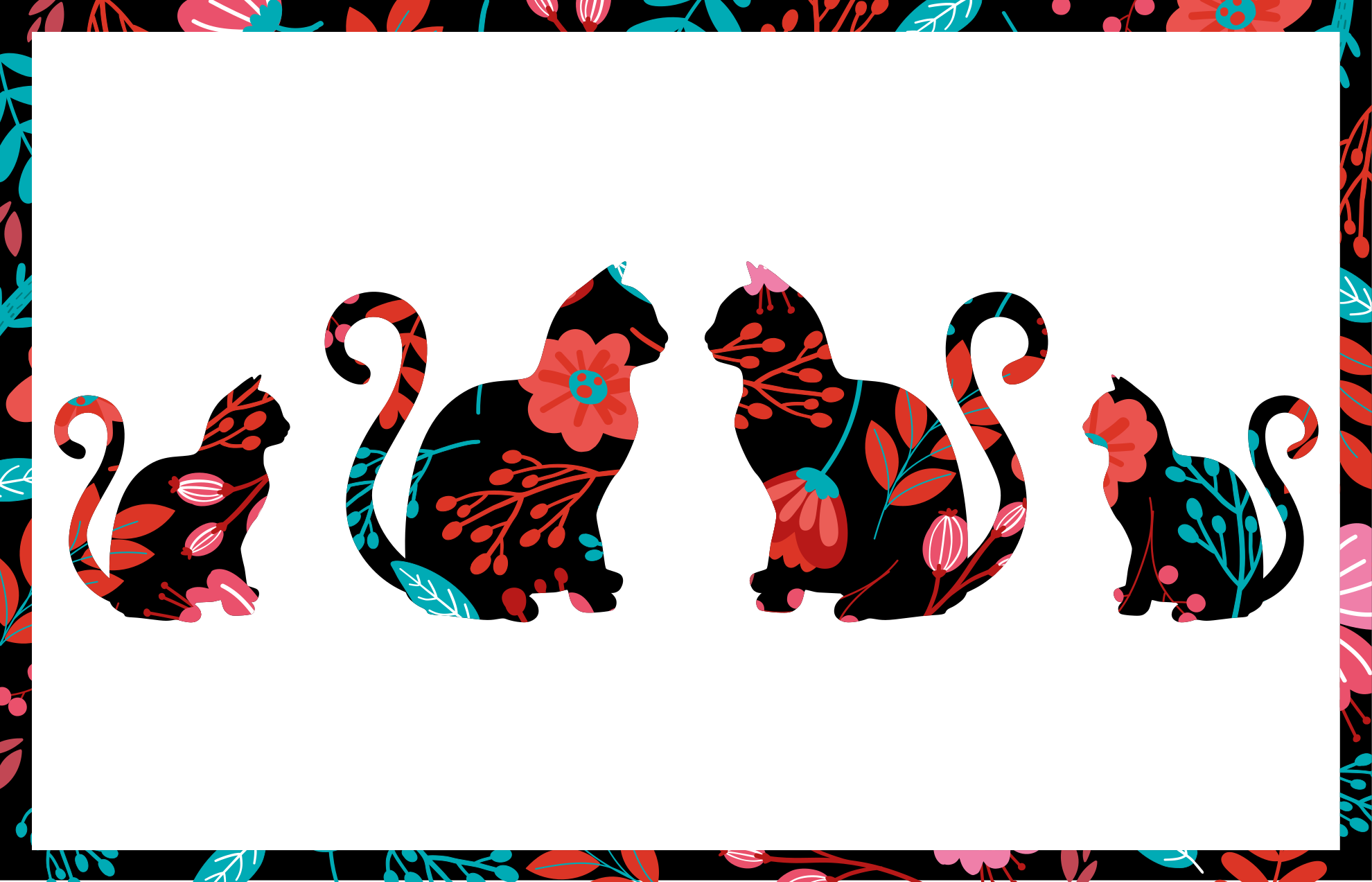 xαλί βινυλίου με λουλούδια πολύχρωμες σιλουέτες γατών - TenStickers