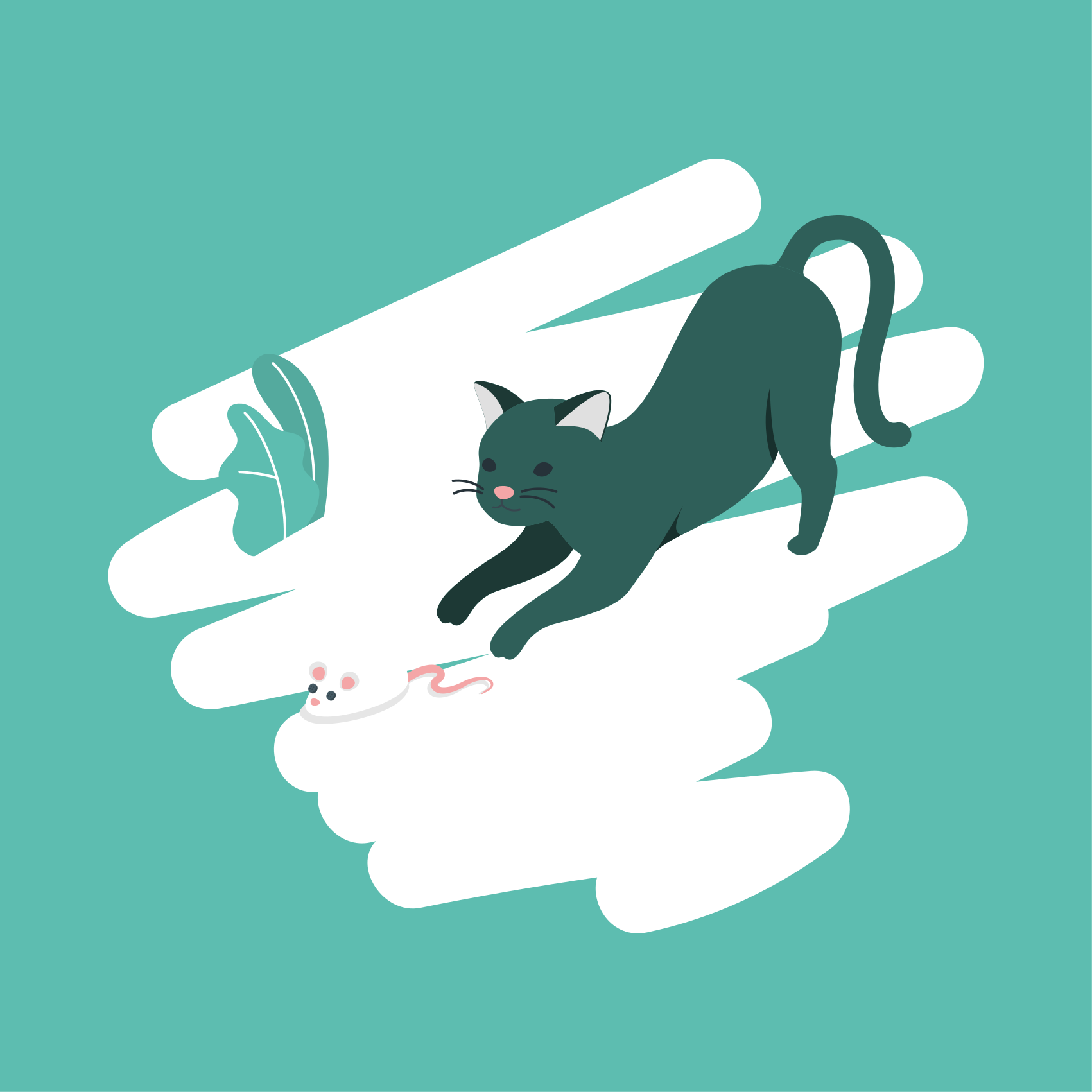 γάτα παίζει με ένα χαλί κρεβατοκάμαρας κουνελιού - TenStickers