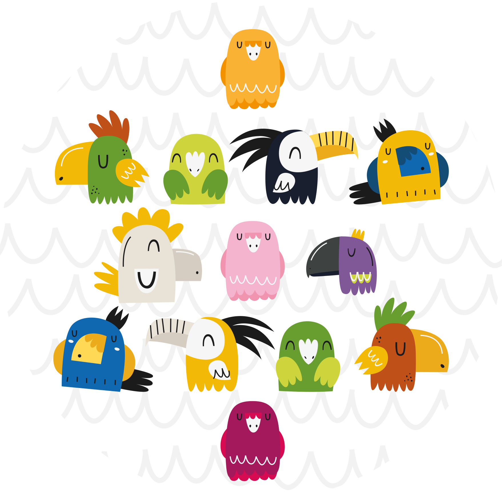 παιδικό χαλί δαπέδου πολύχρωμα πρόσωπα πουλιών - TenStickers