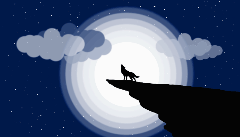 λύκος σιλουέτα φεγγάρι πίσω από το σύγχρονο χαλί - TenStickers