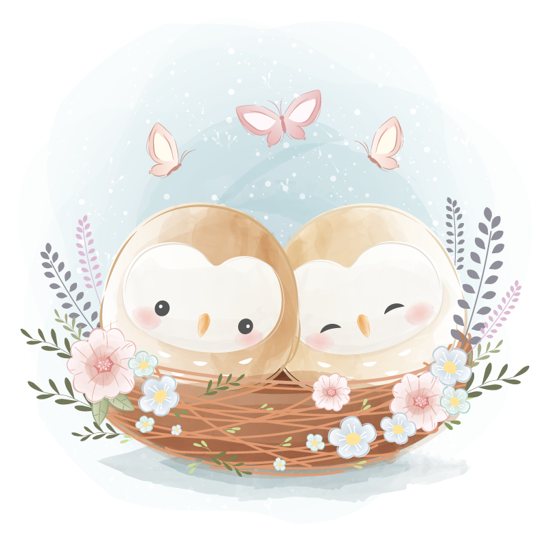 χαλί κρεβατοκάμαρας με κουκουβάγια και λουλούδια - TenStickers