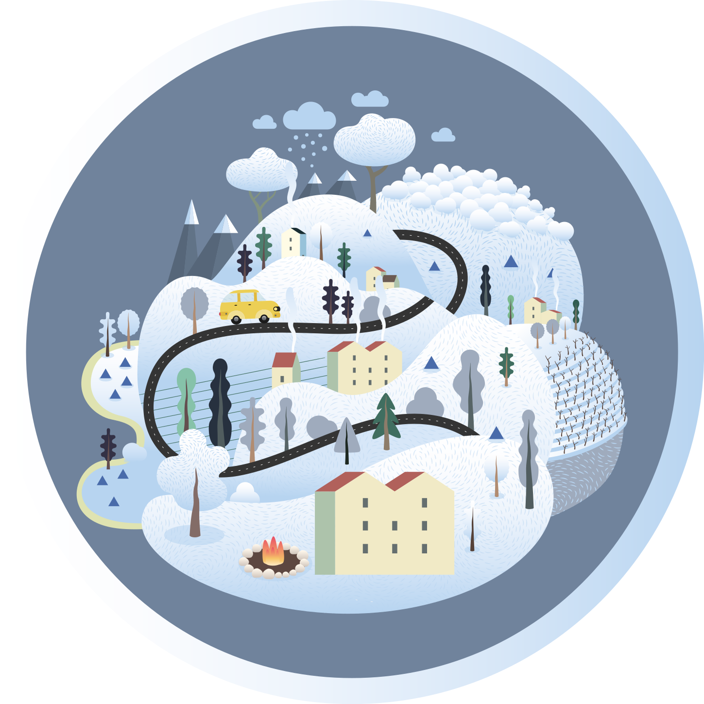 γκρίζο χωριό με χαλιά βινυλίου για παιδιά - TenStickers