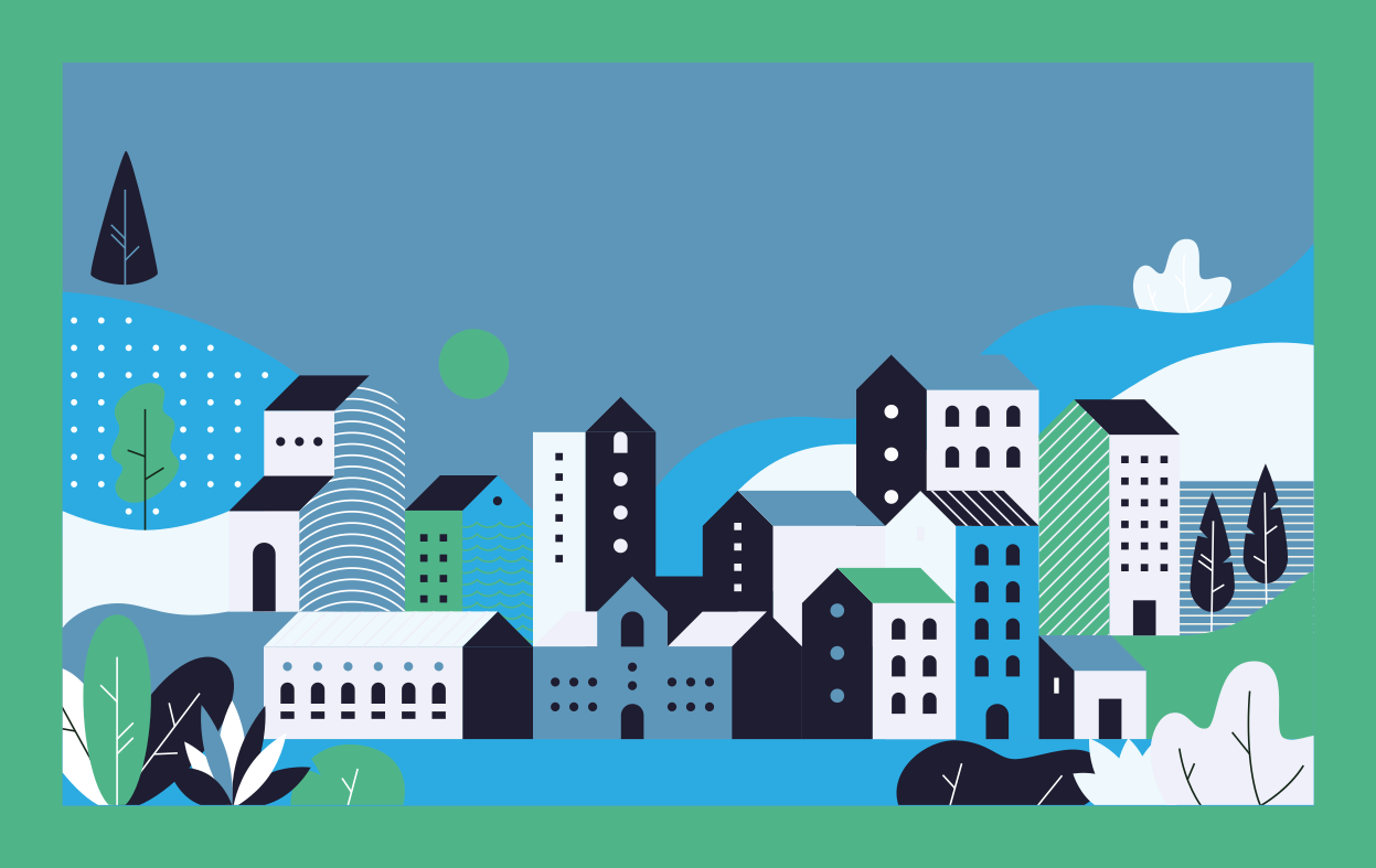 μπλε χωριό βουνά παιδικό χαλί βινυλίου - TenStickers