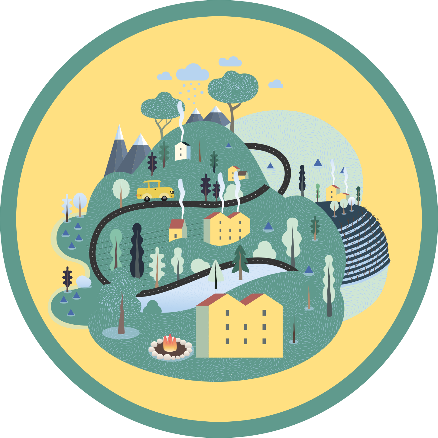 Δρόμος χάρτης παιδικό xαλί παιχνιδιάρικο ταξίδι στο τοπίο - TenStickers