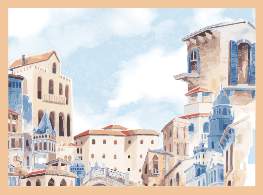 ακουαρέλα πόλη σχεδίασης παιδική κουβέρτα βινυλίου - TenStickers