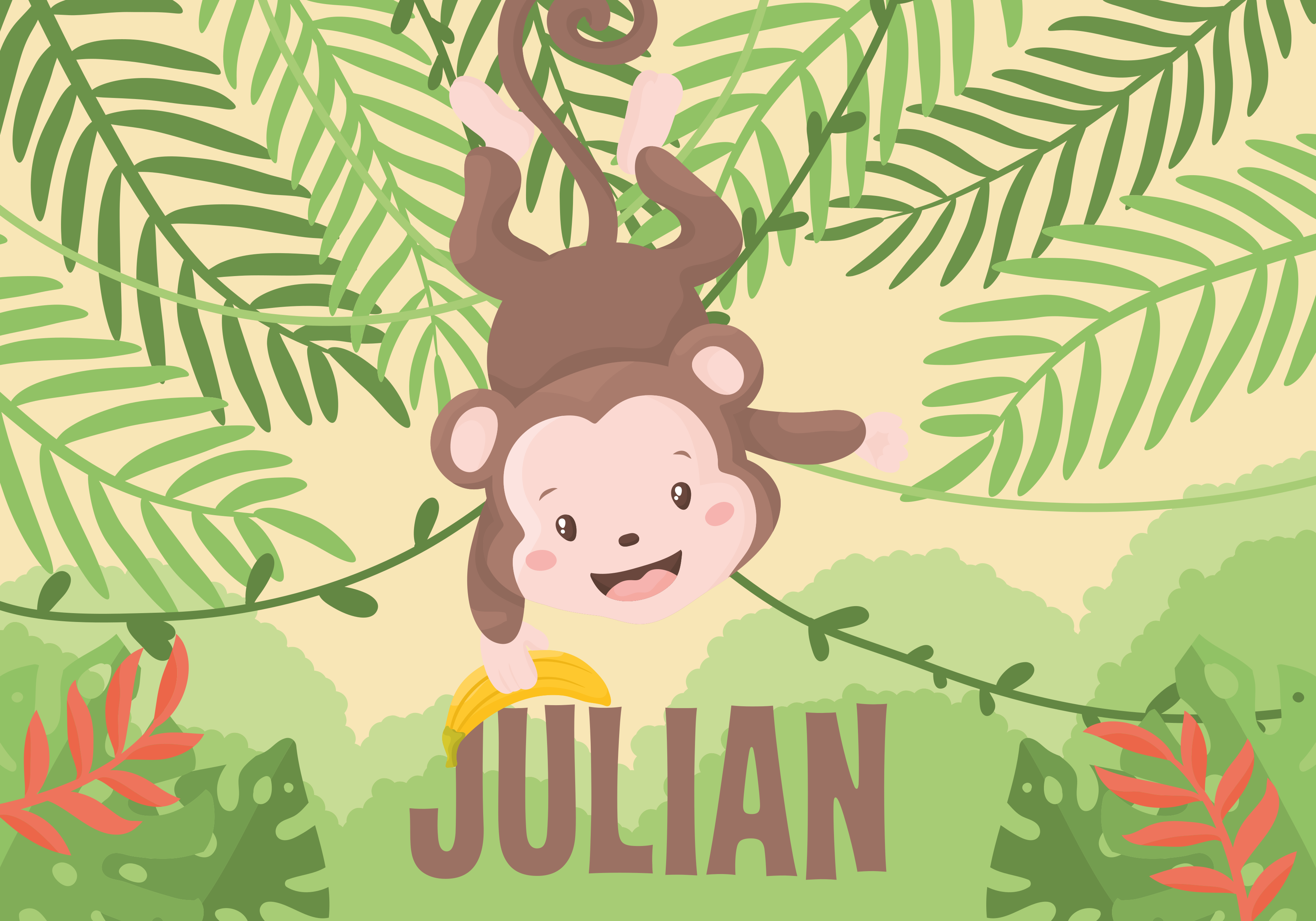 μικρό μαϊμού σε κλαδί εξατομικευμένο χαλί - TenStickers