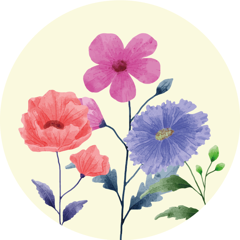 κυκλικό χαλί ζωηρή σύνθεση λουλουδιών - TenStickers