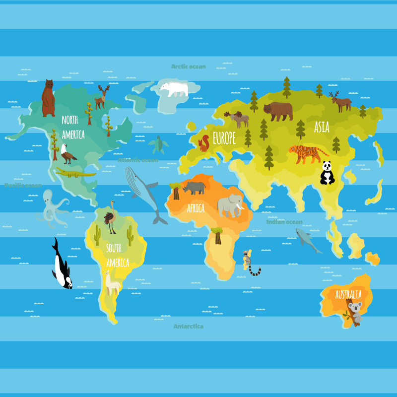 χαλί παγκόσμιου χάρτη μπλε ριγέ χάρτης - TenStickers