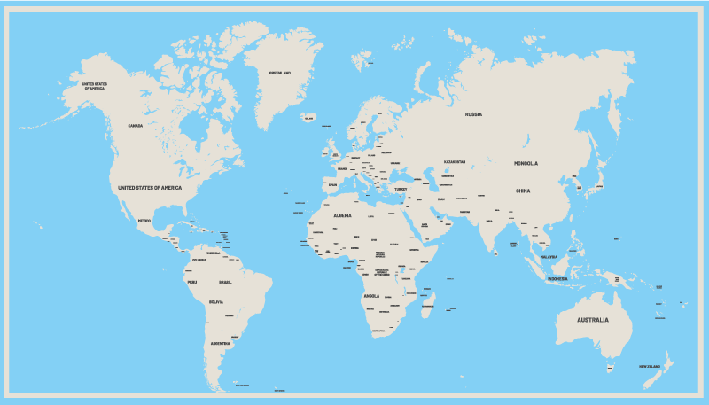 ελαφριά χρώματα με χαλιά παγκόσμιου χάρτη ονομάτων χωρών - TenStickers