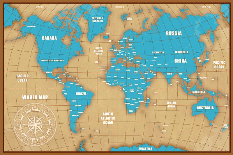 μπλε γη σε καφέ χαλί παγκόσμιου χάρτη - TenStickers