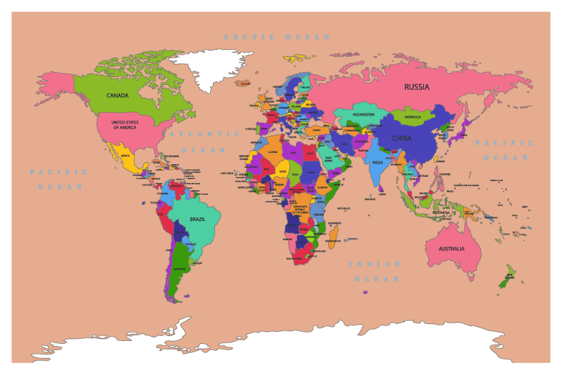 μαύρισμα με πολύχρωμες χάρτες χάρτης ηπείρων - TenStickers
