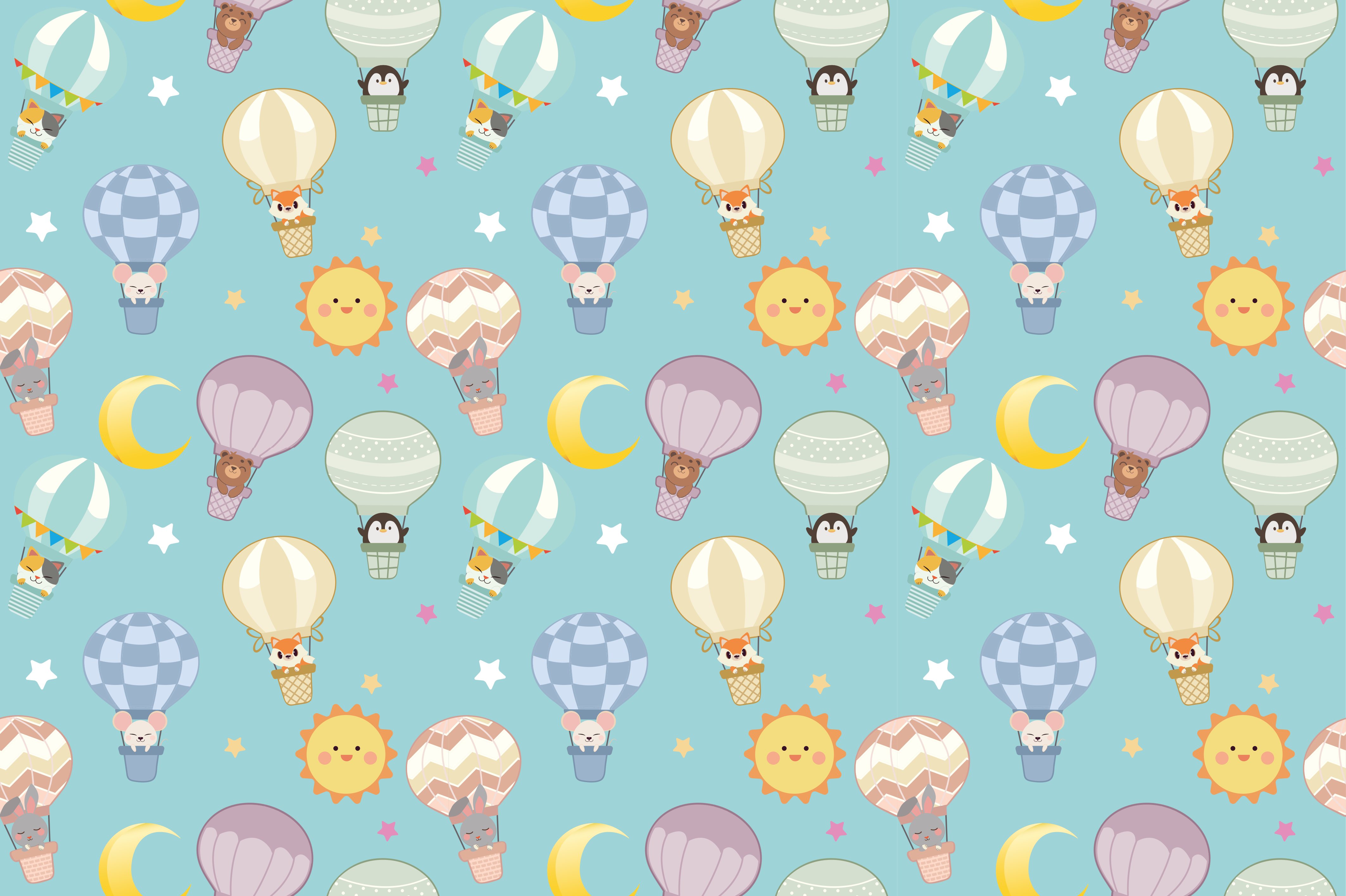 πολύχρωμα μπαλόνια με χαριτωμένα ζώα χαλί βινυλίου - TenStickers