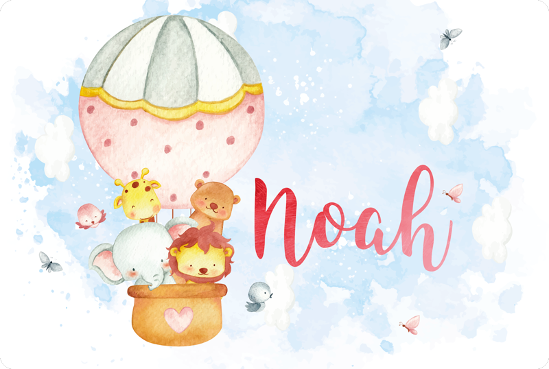 Βινυλιακό χαλί νηπιαγωγείου περιπέτεια με μπαλόνια με όνομα - TenStickers