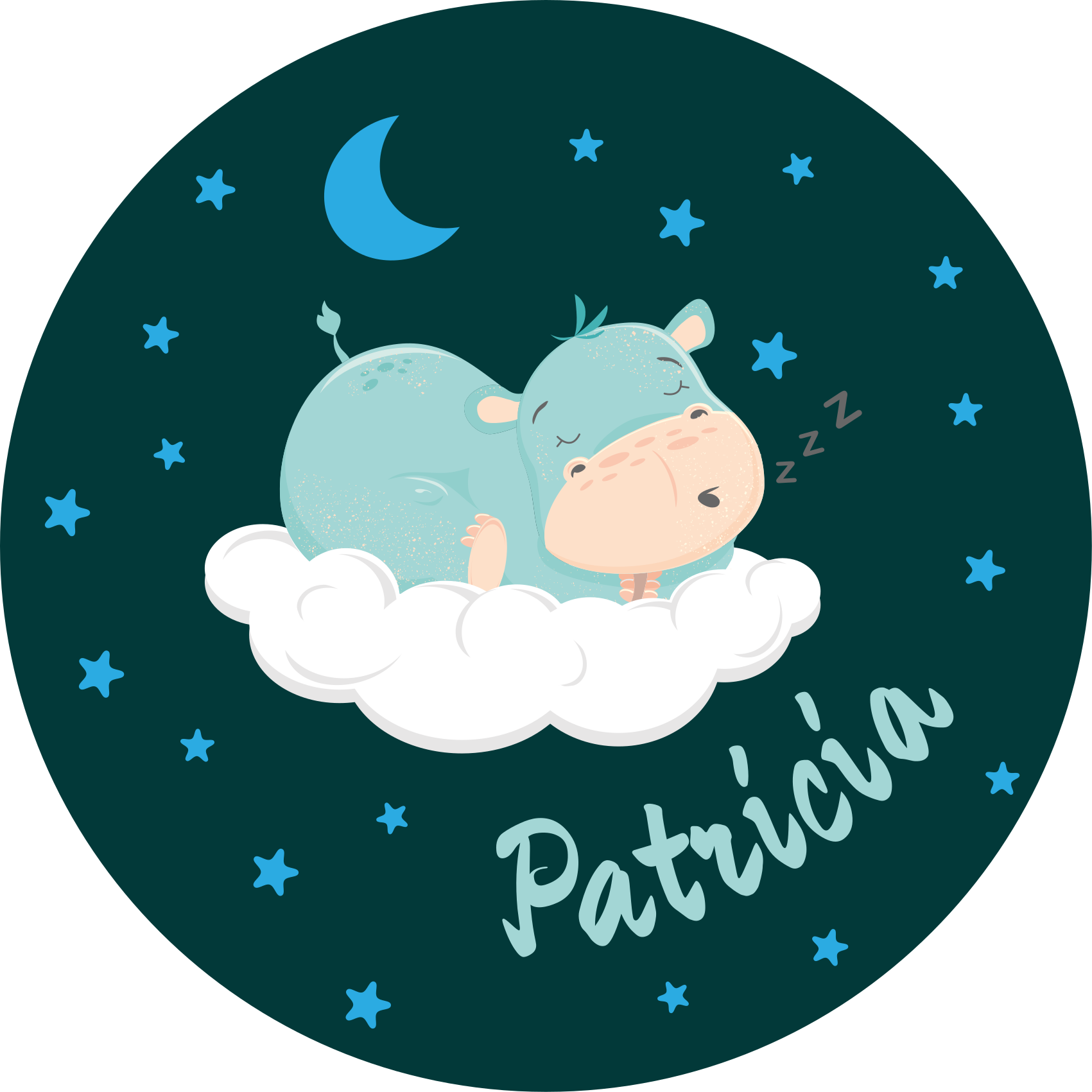 ιπποπόταμος με μπλε αστέρια εξατομικευμένο χαλί - TenStickers