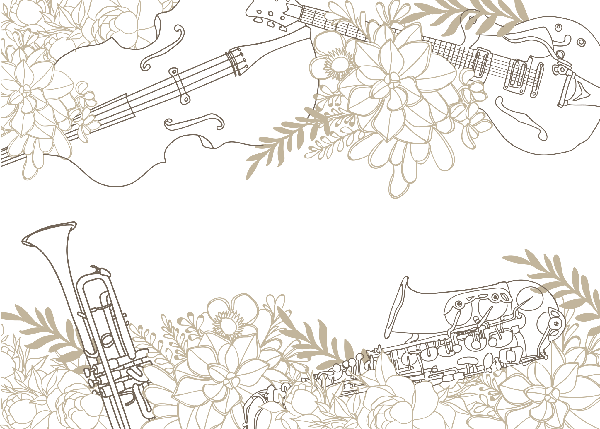 μουσικό όργανο με λουλούδια κρεβατοκάμαρα - TenStickers