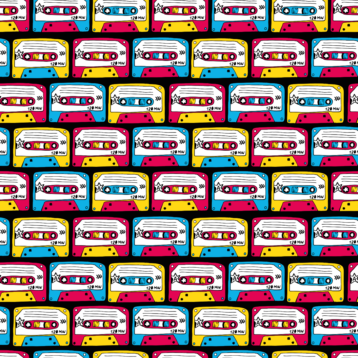 μουσική κασέτα σύμβολα μοτίβο τετράγωνο χαλί βινυλίου - TenStickers