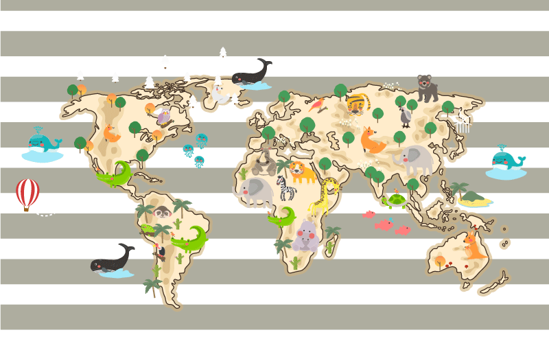 χαλί παγκόσμιου χάρτη πολύχρωμη απεικόνιση ζώων - TenStickers
