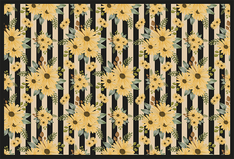 φθινοπωρινά ηλιοτρόπια σε χαλί με μαύρες ρίγες - TenStickers