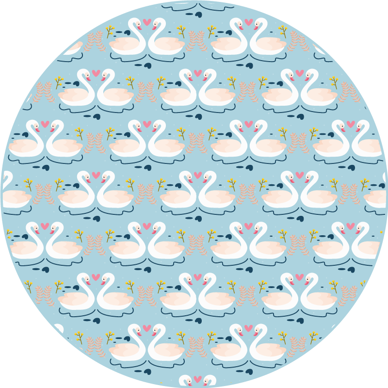 γαλάζιο με κύκνους χαλί κυκλικό - TenStickers