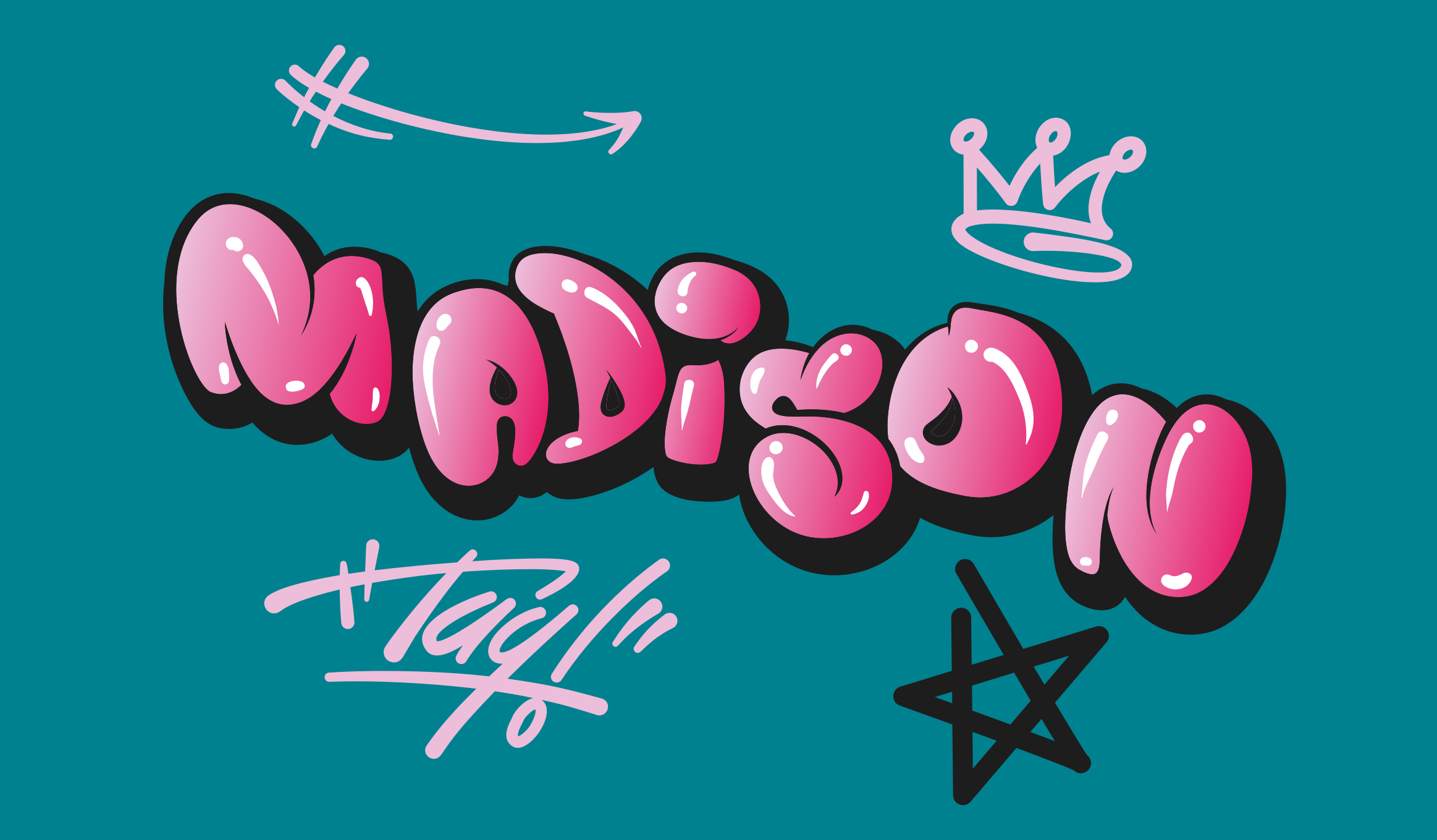 χαλί εφηβικής κρεβατοκάμαρας ροζ γκράφιτι με όνομα - TenStickers