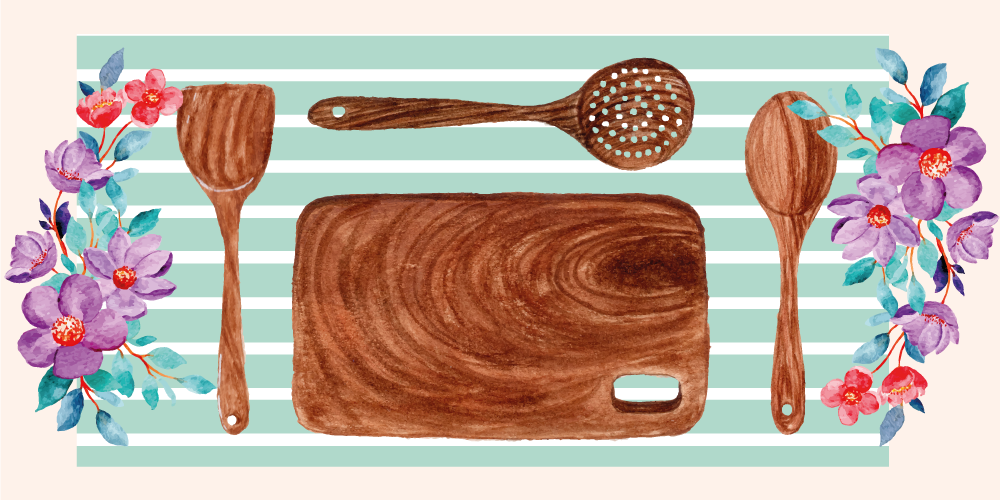 ξύλινα σκεύη με λουλούδια πέτρινα πλακάκια δαπέδου - TenStickers