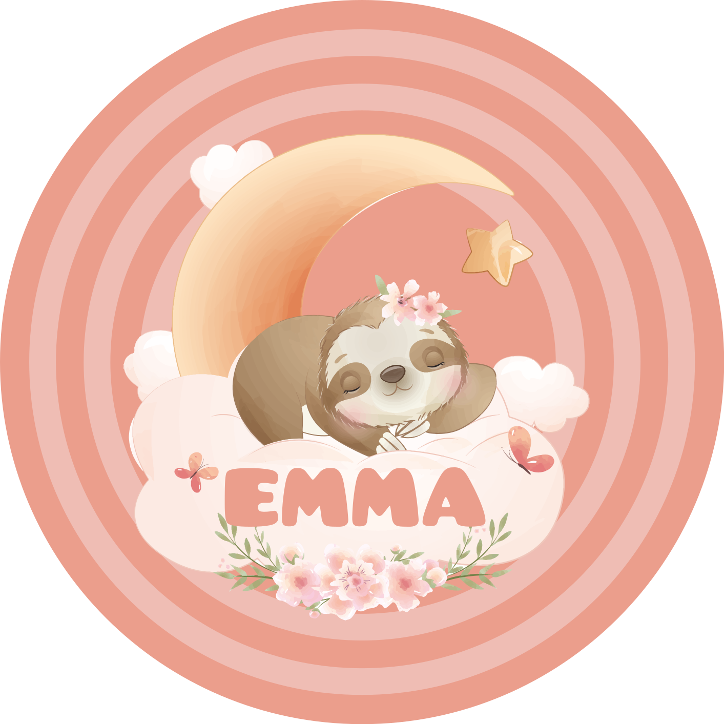 Βινυλιακό χαλί με όνομα χαριτωμένο σχέδιο νωθρότητας - TenStickers