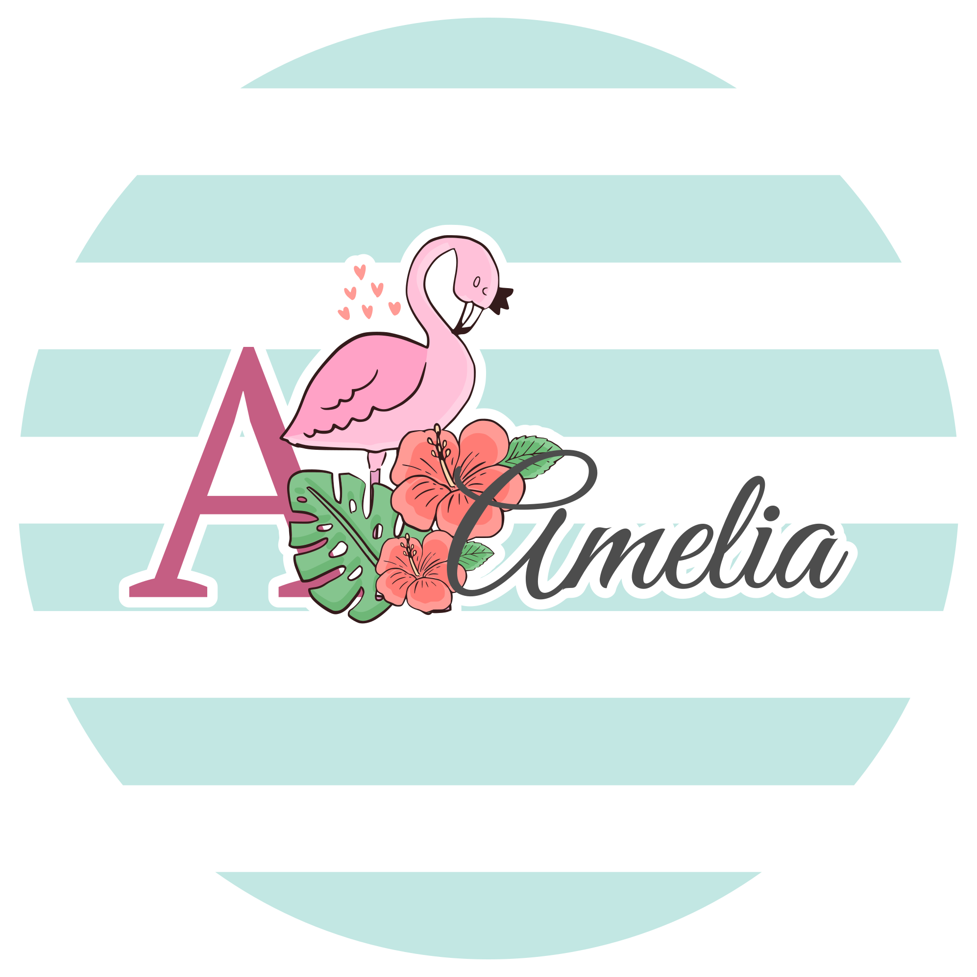 Βινυλιακό χαλί με όνομα στολισμός με φλαμίνγκο - TenStickers