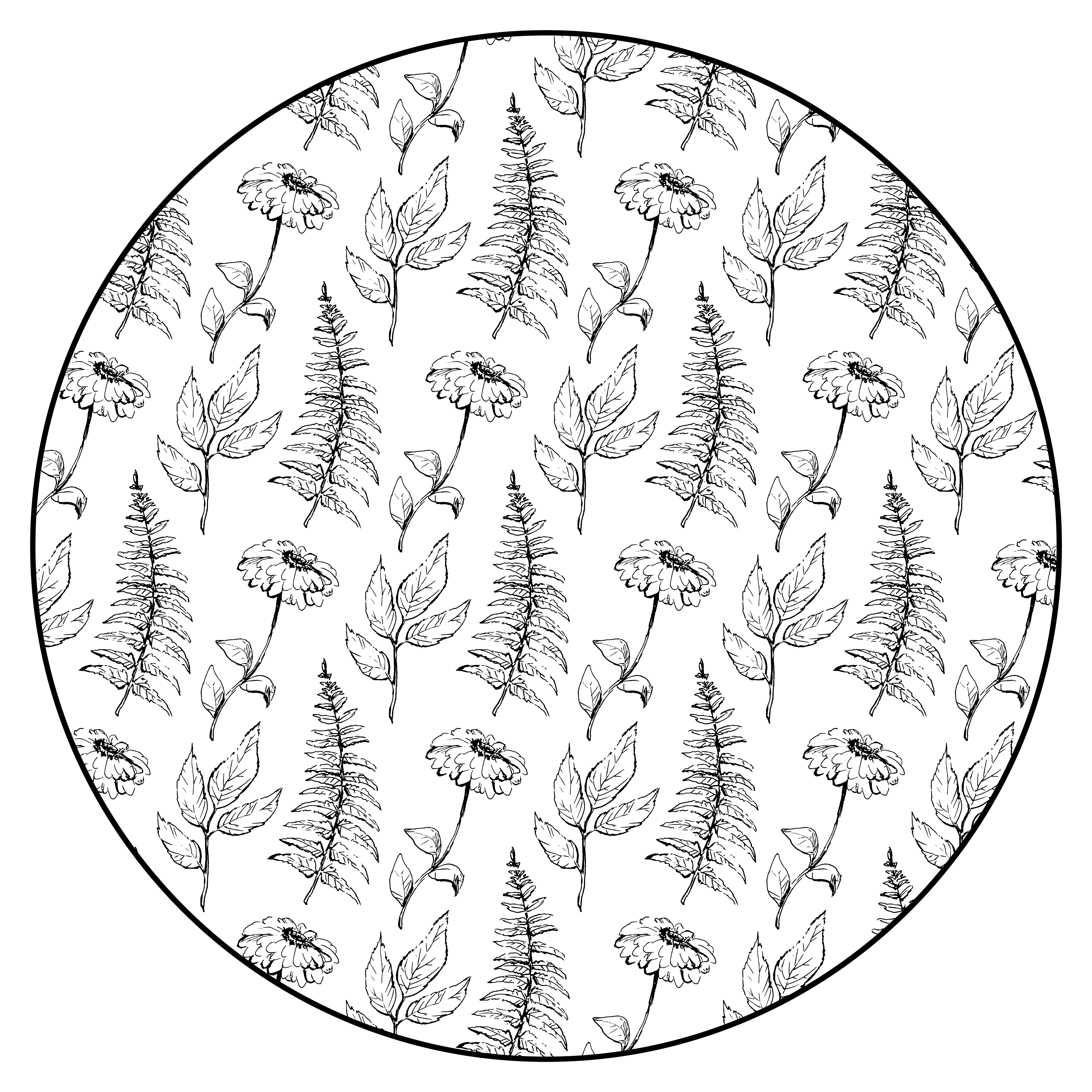 κυκλικό χαλί μαύρο λουλουδάτο περίγραμμα - TenStickers