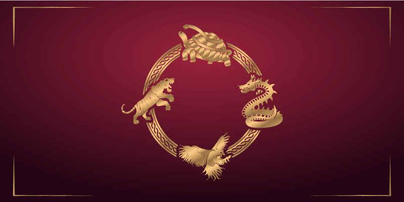 τέσσερα σύμβολα δράκος τίγρη ζωάκι χαλί - TenStickers