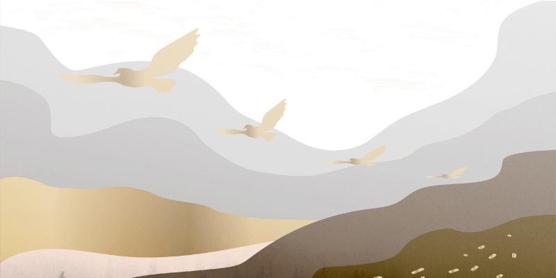 χρυσά πουλιά στην ομίχλη μοντέρνο χαλί - TenStickers