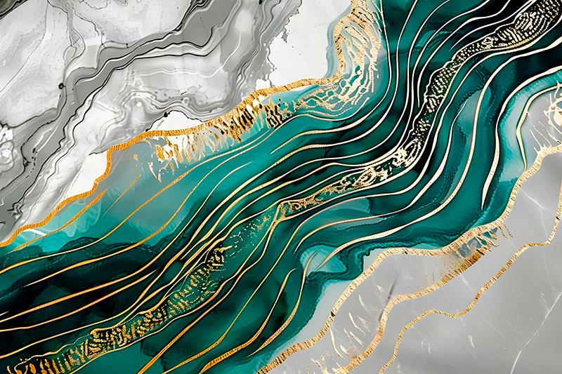 Μαρμάρινο χαλί βινυλίου γκρι & πράσινο με χρυσαφί εφέ - TenStickers