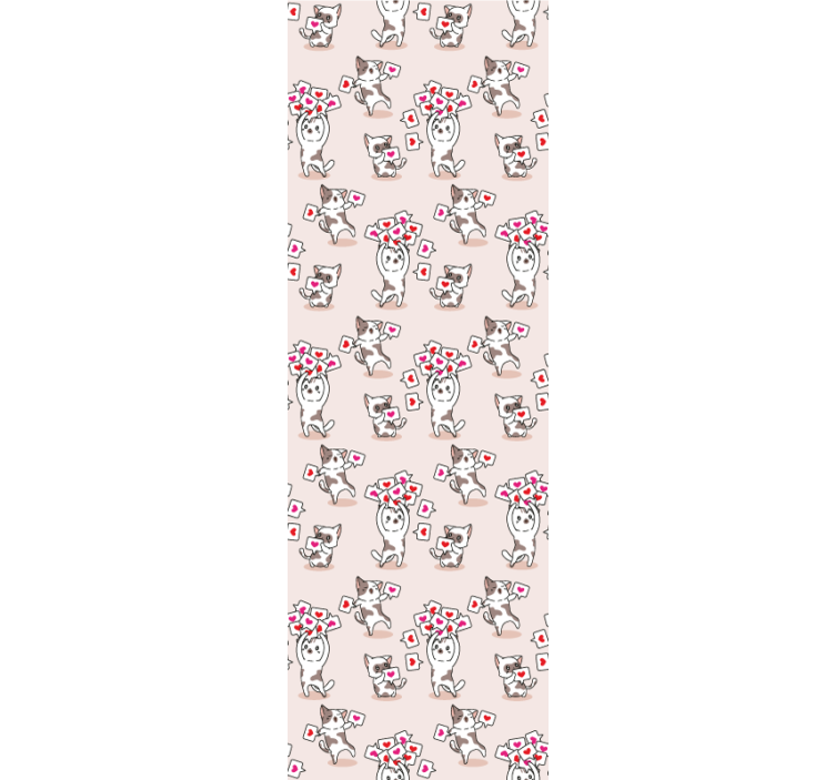 Ταπετσαρία υπνοδωματίου με σχέδιο γατών και καρδιών - TenStickers