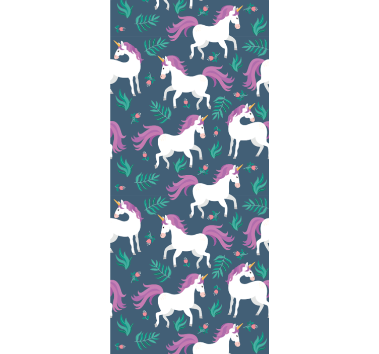 επίπεδη μονόκερος μπλε μοτίβο παιδική ταπετσαρία - TenStickers