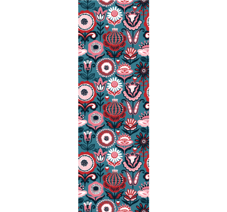 ροζ και κόκκινο λαϊκό μοτίβο λουλουδάτη ταπετσαρία - TenStickers