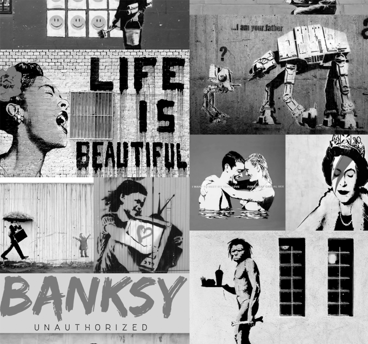Art wallpaper banksy - γκρι κολάζ - TenStickers