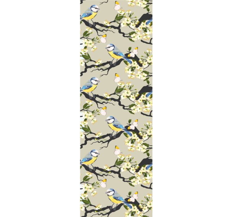 ταπετσαρία λουλουδιών πουλιά και πεταλούδες σε δέντρα - TenStickers
