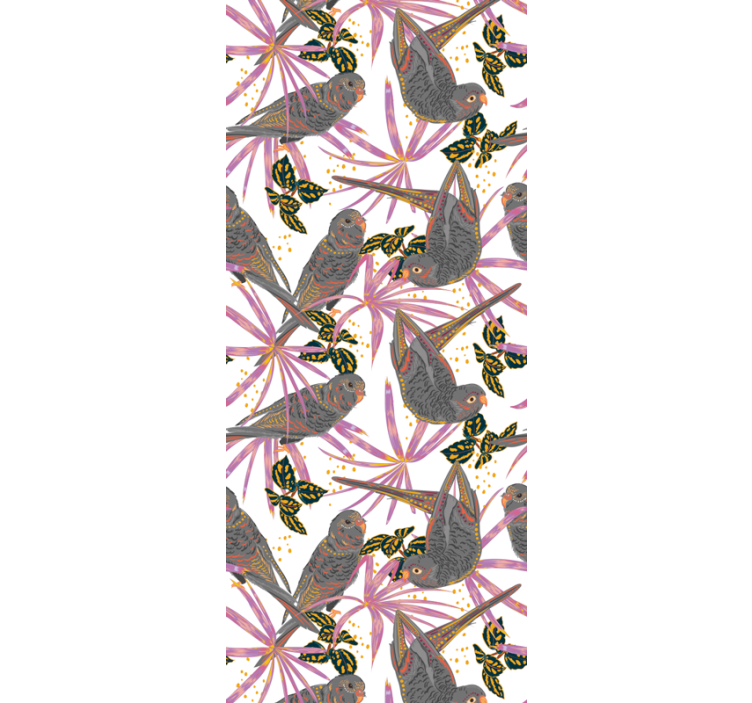 Χαρτί τοίχου με πουλιά πολύχρωμα φύλλα - TenStickers