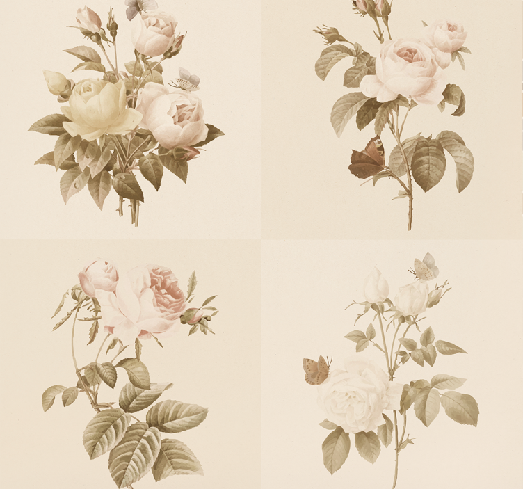 Tαπετσαρία εισόδου floral σχέδιο πλακιδίων - TenStickers