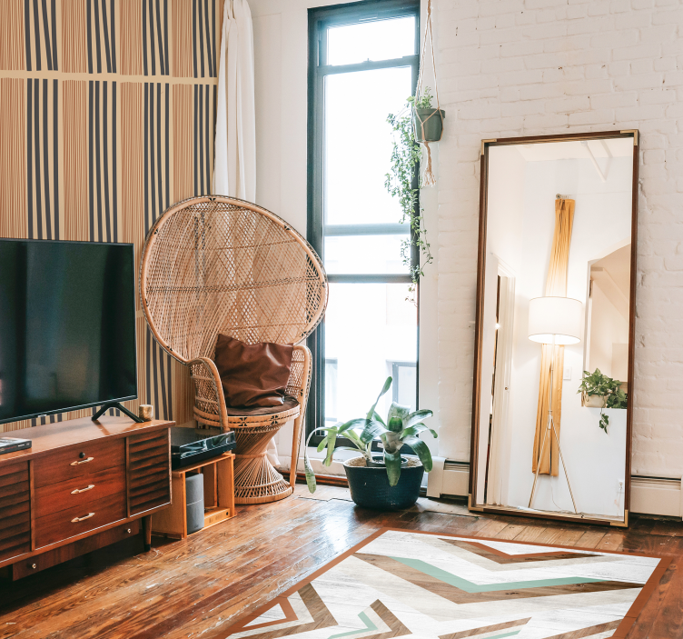 Tαπετσαρία για το καθιστικό σχέδιο με ρίγες boho - TenStickers