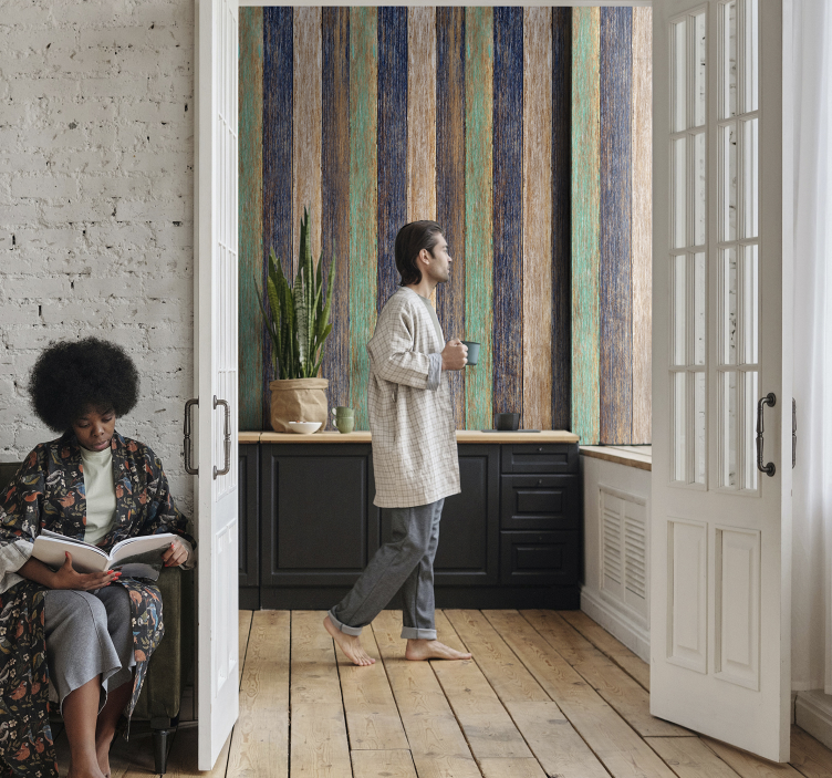 μπλε και καφέ ταπετσαρία ελασματοποιημένου ξύλου - TenStickers