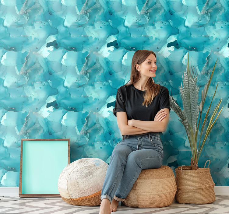 αφηρημένη ταπετσαρία μπλε κύματα - TenStickers