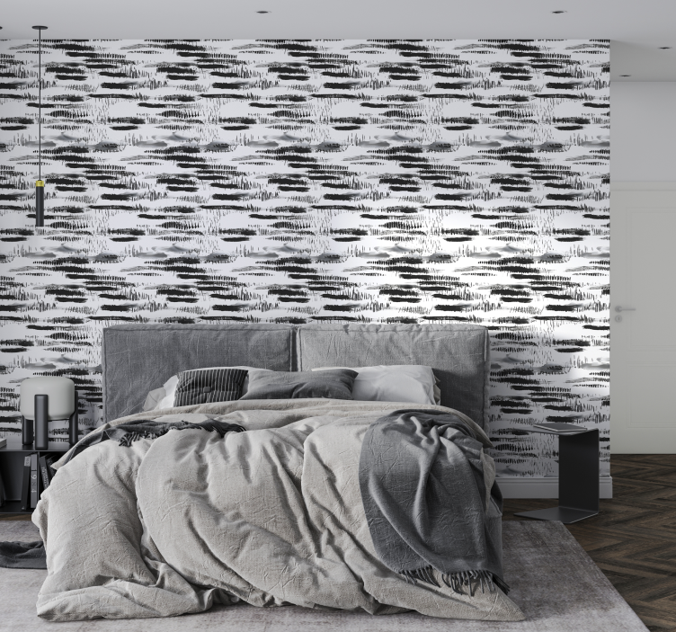 αφηρημένη ταπετσαρία πινελιές μαύρης μπογιάς - TenStickers