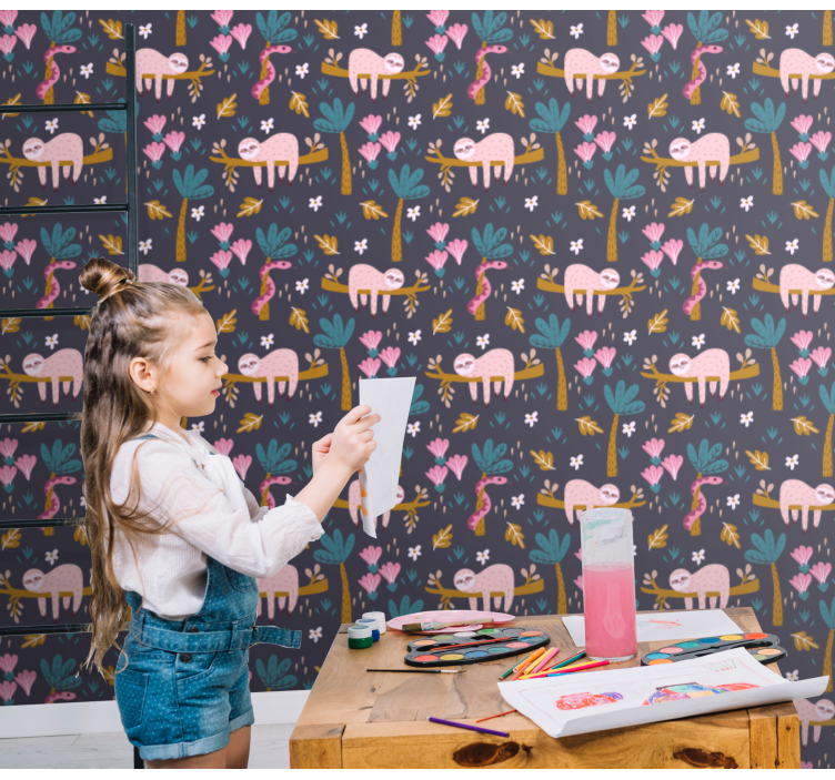 Ζώα ταπετσαρία ροζ τεμπέληδες - TenStickers