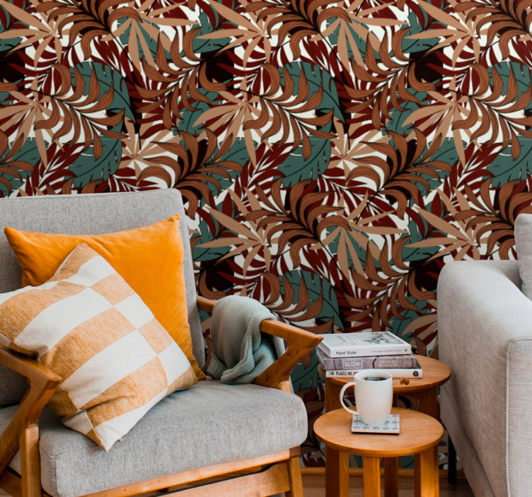 Φύλλα ταπετσαρίας αφηρημένη βοτανική τοιχογραφία - TenStickers