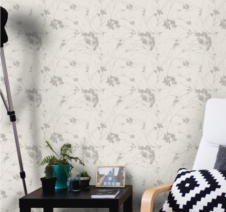 ταπετσαρία λουλουδιών μπεζ μοτίβο περίγραμμα - TenStickers