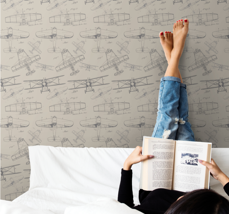 ταπετσαρία τέχνης vintage σκίτσα αεροπλάνων - TenStickers