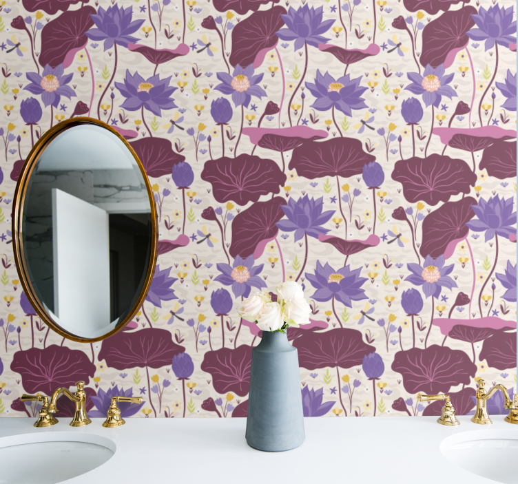 φόντο μπεζ ταπετσαρία λουλουδιών - TenStickers